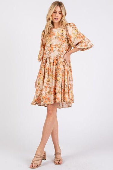 Flower Linen Blend Mini Dress